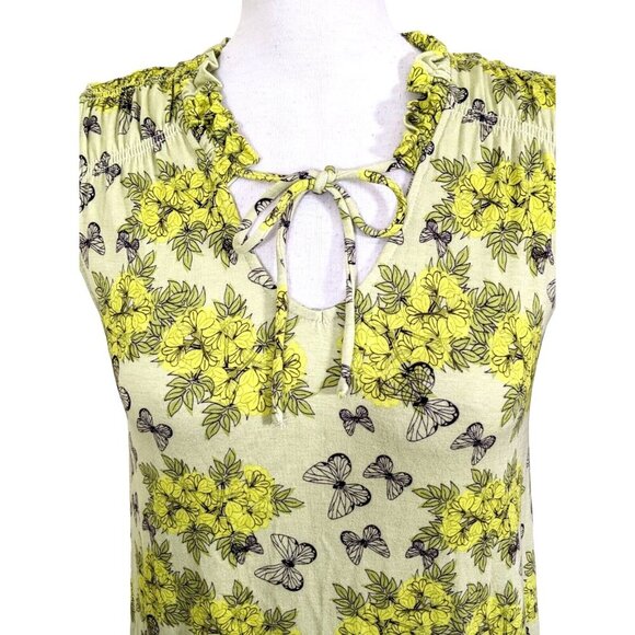 Womens Blouse Tank Top Butterfly Print Size S Yellow Sleeveless Carolina Belle - Picture 2 of 8